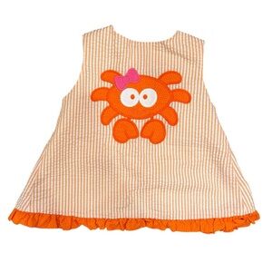 The Bailey Boys Appliqué Crab Orange and White Seersucker Top Button Back Ruffle